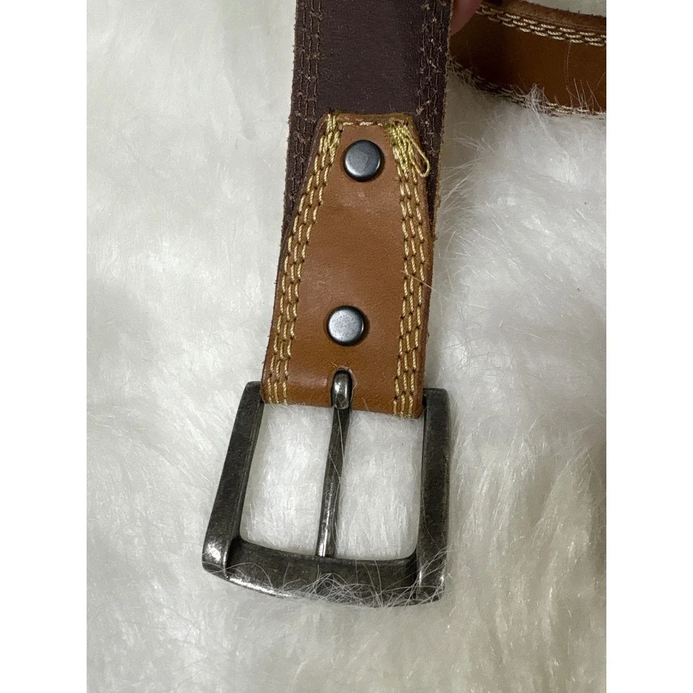 Wrangler Belt Mens Brown Leather Western Stitch Silver Buckle Casual